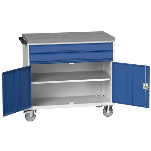 Bott Verso mobil fiókos asztalok, 98 x 80/105 x 55/60 cm, 2 fiók, szekrény, multiplex/linóleum/szőnyeg