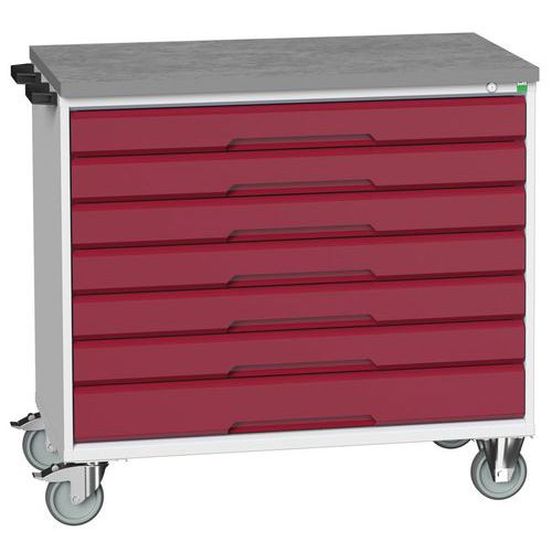 Bott Verso mobil fiókos asztalok, 98 x 80/105 x 55/60 cm, 7 fiókos, multiplex/linóleum/szőnyeg