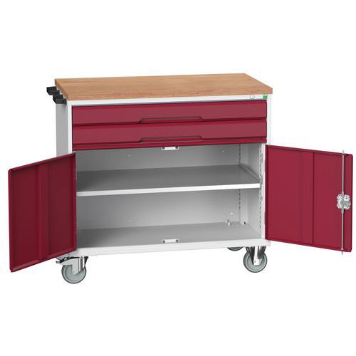 Bott Verso mobil fiókos asztalok, 98 x 80/105 x 55/60 cm, 2 fiók, szekrény, multiplex/linóleum/szőnyeg