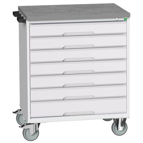 Bott Verso mobil fiókos asztalok, 98 x 80/105 x 55/60 cm, 7 fiókos, multiplex/linóleum/szőnyeg