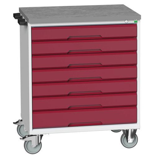 Bott Verso mobil fiókos asztalok, 98 x 80/105 x 55/60 cm, 7 fiókos, multiplex/linóleum/szőnyeg