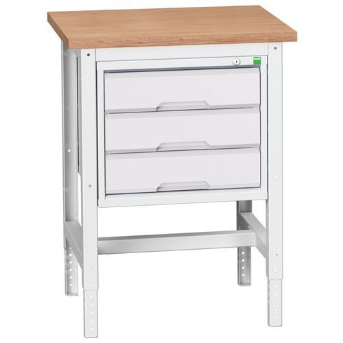 Bott Verso műhelyasztalok fiókokkal, szélessége 70 cm, állítható magasságú, multiplex/linóleum