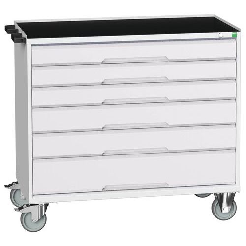 Bott Verso mobil fiókos asztalok, 98 x 80/105 x 55/60 cm, 6 fiókos, multiplex/linóleum/szőnyeg