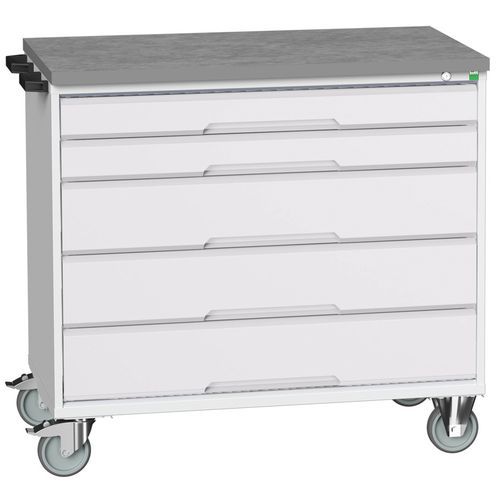 Bott Verso mobil fiókos asztalok, 98 x 80/105 x 55/60 cm, 5 fiókos, multiplex/linóleum/szőnyeg
