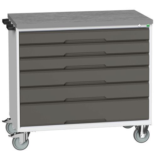 Bott Verso mobil fiókos asztalok, 98 x 80/105 x 55/60 cm, 6 fiókos, multiplex/linóleum/szőnyeg