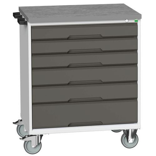 Bott Verso mobil fiókos asztalok, 98 x 80/105 x 55/60 cm, 6 fiókos, multiplex/linóleum/szőnyeg