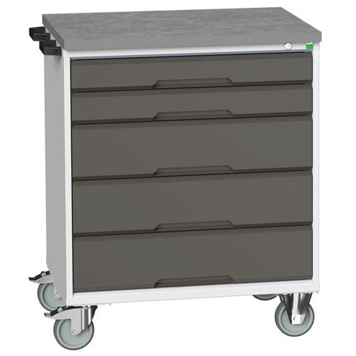Bott Verso mobil fiókos asztalok, 98 x 80/105 x 55/60 cm, 5 fiókos, multiplex/linóleum/szőnyeg