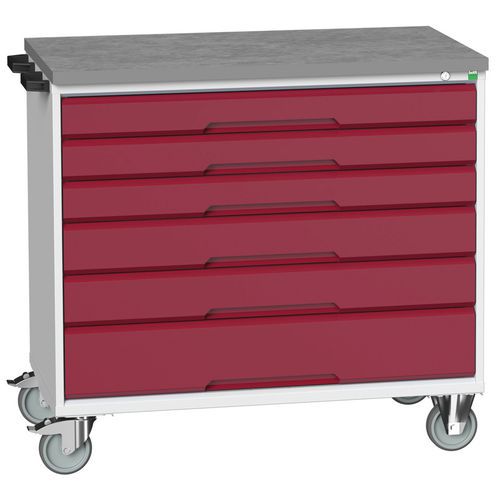 Bott Verso mobil fiókos asztalok, 98 x 80/105 x 55/60 cm, 6 fiókos, multiplex/linóleum/szőnyeg