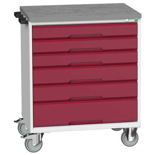 Bott Verso mobil fiókos asztalok, 98 x 80/105 x 55/60 cm, 6 fiókos, multiplex/linóleum/szőnyeg