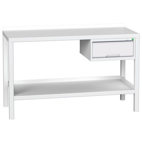 Bott Verso Weld műhelyasztalok fiókkal, szélessége 100 és 150 cm, multiplex/acél