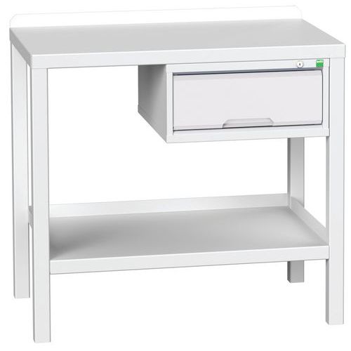 Bott Verso Weld műhelyasztalok fiókkal, szélessége 100 és 150 cm, multiplex/acél