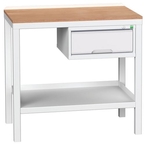 Bott Verso Weld műhelyasztalok fiókkal, szélessége 100 és 150 cm, multiplex/acél