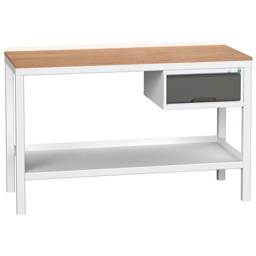 Bott Verso Weld műhelyasztalok fiókkal, szélessége 100 és 150 cm, multiplex/acél