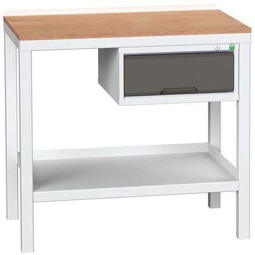 Bott Verso Weld műhelyasztalok fiókkal, szélessége 100 és 150 cm, multiplex/acél