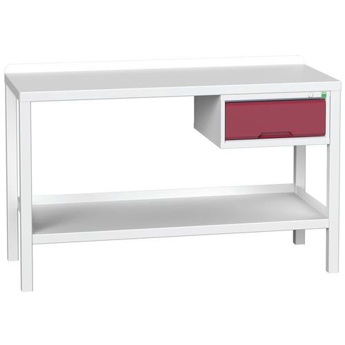 Bott Verso Weld műhelyasztalok fiókkal, szélessége 100 és 150 cm, multiplex/acél