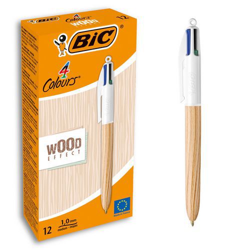 12 darabos 4 színű, kihúzható tollkészlet, 4 Couleurs Wood Style - BIC