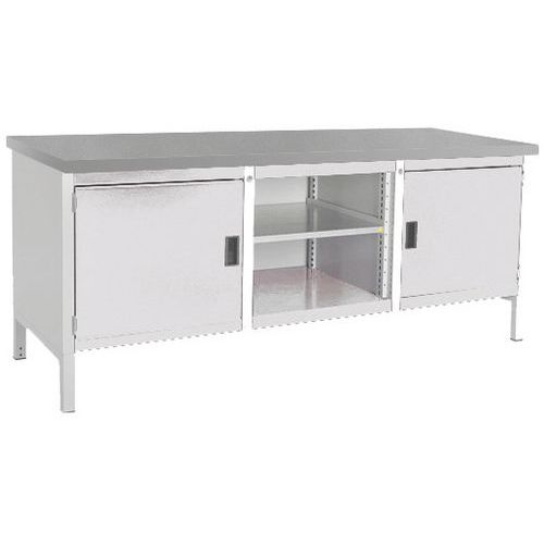 Műhelyasztal Bott Cubio Tároló, 84 x 200 x 75 cm, 2 szekrény, polcok, multiplex/linóleum