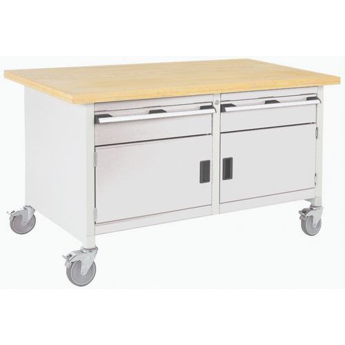 Bott Cubio Storage mobil műhelyasztal, 84 x 150 x 75 cm, 2 fiók, 2 szekrény, multiplex/linóleum