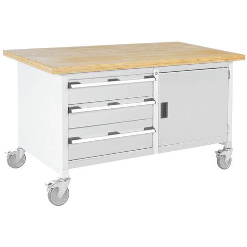 Bott Cubio Storage mobil műhelyasztal, 84 x 150 x 75 cm, 3 fiók, szekrény, multiplex/linóleum