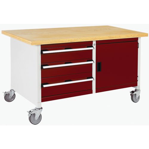 Bott Cubio Storage mobil műhelyasztal, 84 x 150 x 75 cm, 3 fiók, szekrény, multiplex/linóleum