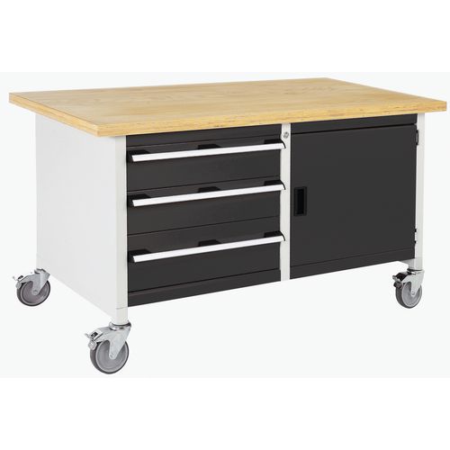 Bott Cubio Storage mobil műhelyasztal, 84 x 150 x 75 cm, 3 fiók, szekrény, multiplex/linóleum