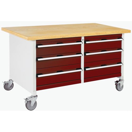 Bott Cubio Storage mobil műhelyasztal, 84 x 150 x 75 cm, 6 fiókos, multiplex/linóleum