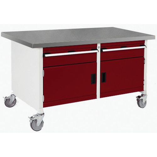Bott Cubio Storage mobil műhelyasztal, 84 x 150 x 75 cm, 2 fiók, 2 szekrény, multiplex/linóleum