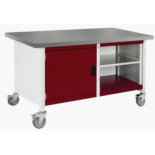 Bott Cubio Storage mobil műhelyasztal, 84 x 150 x 75 cm, szekrény, nyitott tér polccal, multiplex/linóleum
