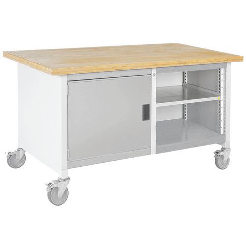 Bott Cubio Storage mobil műhelyasztal, 84 x 150 x 75 cm, szekrény, nyitott tér polccal, multiplex/linóleum