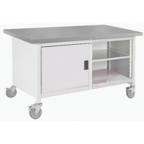 Bott Cubio Storage mobil műhelyasztal, 84 x 150 x 75 cm, szekrény, nyitott tér polccal, multiplex/linóleum