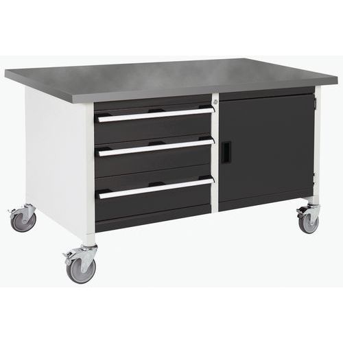 Bott Cubio Storage mobil műhelyasztal, 84 x 150 x 75 cm, 3 fiók, szekrény, multiplex/linóleum