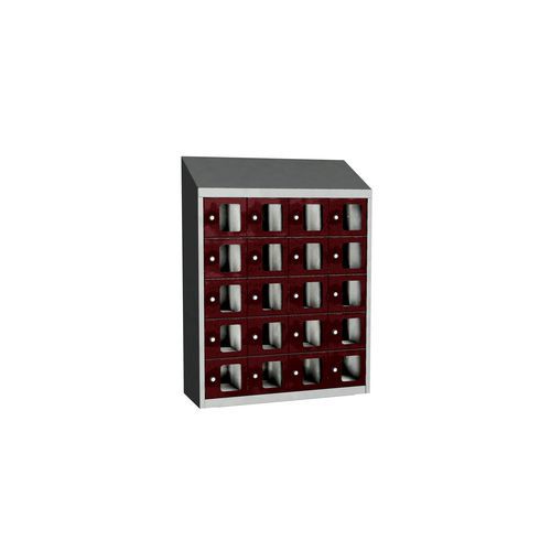 Olaf hegesztett szekrények személyes tárgyakra áttetsző ajtóval, 20 box, hengerzár