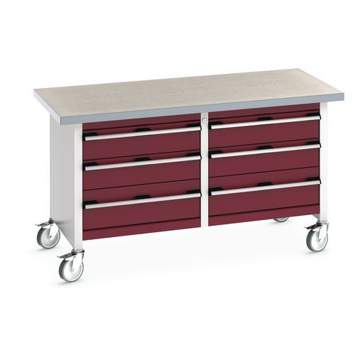 Bott Cubio Storage mobil műhelyasztal, 84 x 150 x 75 cm, 6 fiókos, multiplex/linóleum