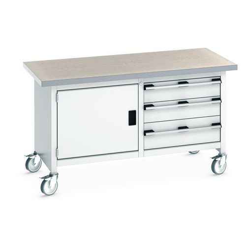 Bott Cubio Storage mobil műhelyasztal, 84 x 150 x 75 cm, 3 fiók, szekrény, multiplex/linóleum