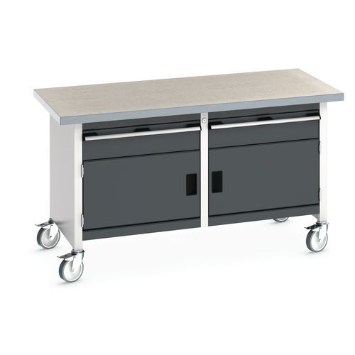 Bott Cubio Storage mobil műhelyasztal, 84 x 150 x 75 cm, 2 fiók, 2 szekrény, multiplex/linóleum