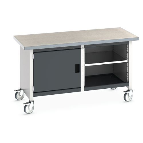 Bott Cubio Storage mobil műhelyasztal, 84 x 150 x 75 cm, szekrény, nyitott tér polccal, multiplex/linóleum