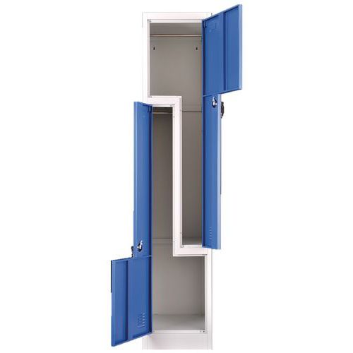 Manutan Expert szerelt ruhatároló szekrény, Z-ajtós, 2 rekeszes, hengerzárral, szürke/kék