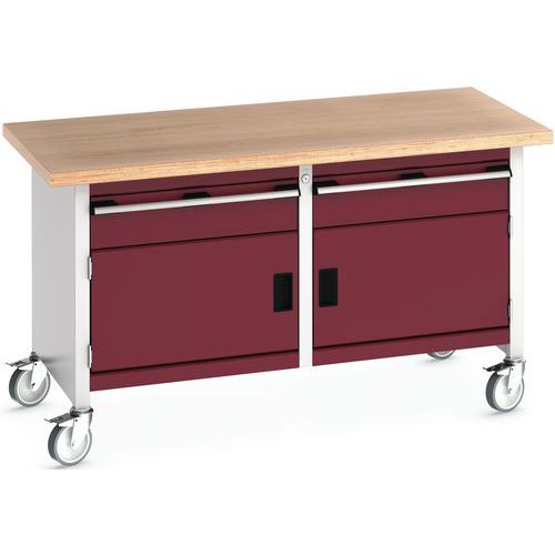Bott Cubio Storage mobil műhelyasztal, 84 x 150 x 75 cm, 2 fiók, 2 szekrény, multiplex/linóleum