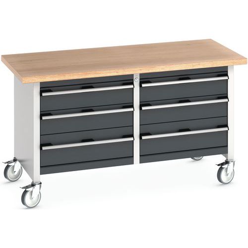 Bott Cubio Storage mobil műhelyasztal, 84 x 150 x 75 cm, 6 fiókos, multiplex/linóleum