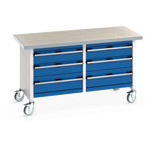Bott Cubio Storage mobil műhelyasztal, 84 x 150 x 75 cm, 6 fiókos, multiplex/linóleum
