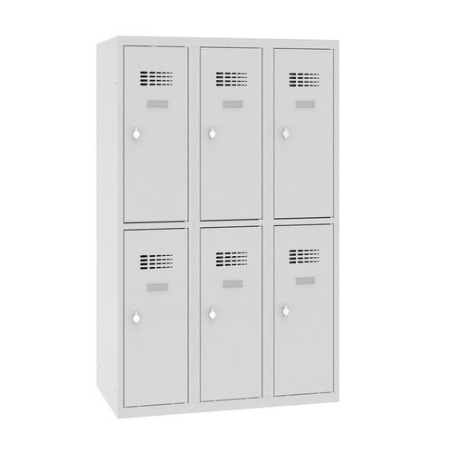 Alacsony iskolai öltözőszekrények, 6 rekeszes, 300 mm, forgóretesszel