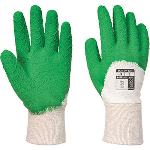 Latex mártott kesztyű nyitott kézháttal, zöld/fehér