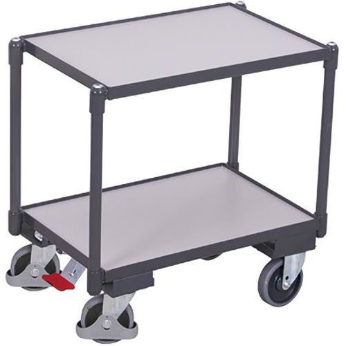Polcos kocsi Euro szállítókocsi rendszerrel, ESD, 2 polccal, 10 mm-es élvastagsággal, 67,5 x 41,5 x 66,5 cm Polcos kocsi Euro szállítókocsi rendszerrel, ESD, 2 polccal, 10 mm-es élvastagsággal, 67,5 x 41,5 x 66,5 cm