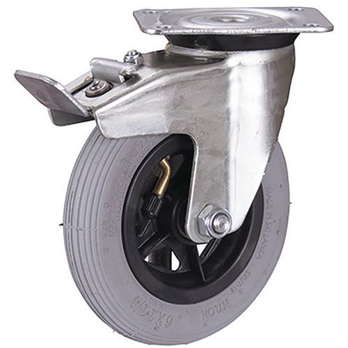 Felfújható görgők karimás, 150-230 mm átmérőjű, görgőscsapágyas, forgó fékkel