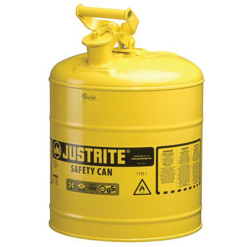 Justrite biztonsági edény gyúlékony anyagokra rögzítő nélkül, sárga, 9 l