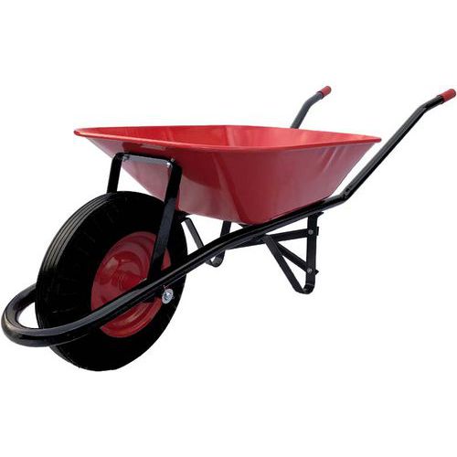 TOPTRADE építkezési talicska, piros-fekete, horganyzott, húzott puttonnyal, felfújható kerékkel, 60 l