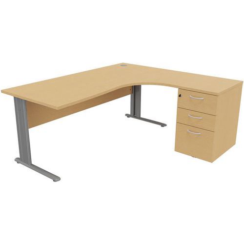 Manutan Expert irodai íróasztalok konténerrel, 72 x 160 - 180 x 160 cm, jobb/bal kivitel, bükk