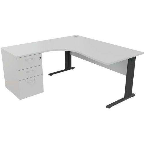 Manutan Expert irodai asztalok konténerrel, 72 x 160 - 180 x 160 cm, jobb/bal változat, világosszürke