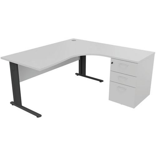 Manutan Expert irodai asztalok konténerrel, 72 x 160 - 180 x 160 cm, jobb/bal változat, világosszürke