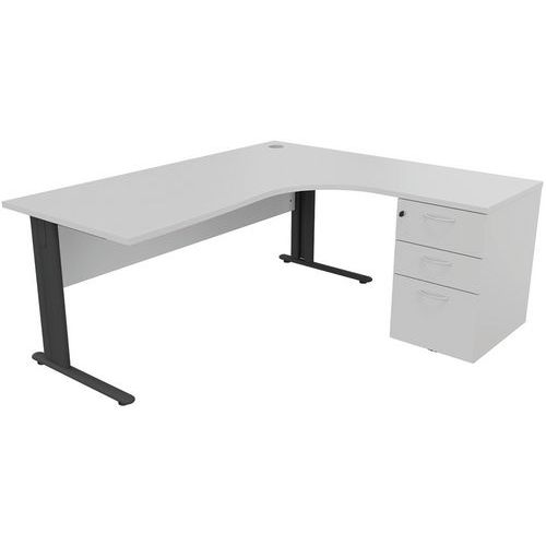 Manutan Expert irodai asztalok konténerrel, 72 x 160 - 180 x 160 cm, jobb/bal változat, világosszürke